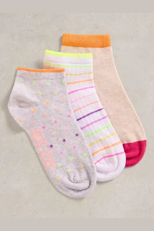 White Stuff Flourescent Trainer Socks, Pack of 3