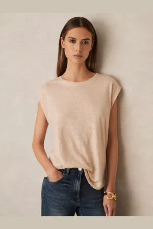 Reiss Mara Cap Sleeve Pure Linen T-Shirt