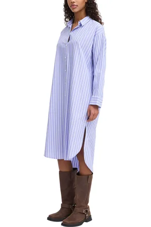 Ichi Yatima Stripe Cotton Midi Shirt Dress