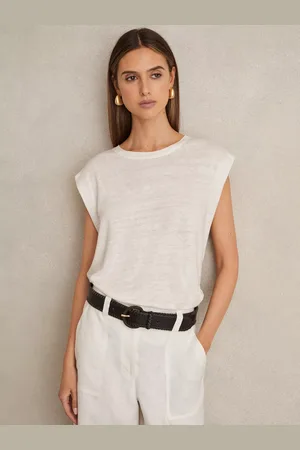 Reiss Mara Cap Sleeve Pure Linen T-Shirt