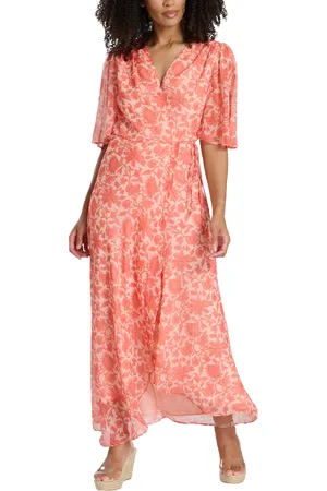 South Beach Printed Short Sleeve Wrap Midi Dress