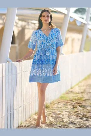 Yumi Palm Print Relaxed Tunic Dress