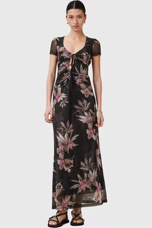 AllSaints Gabby Floral Cut Out Mesh Dress