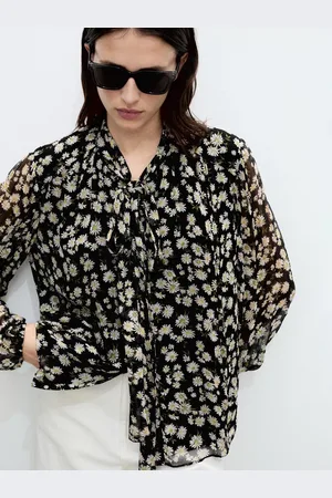 MANGO Belle Floral Tie Neck Blouse