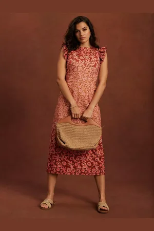 mint&berry Abstract Frill Sleeve Midi Dress