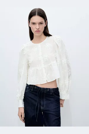 MANGO Swirl Floral Cropped Blouse