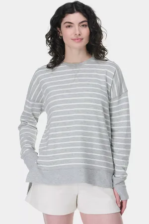 Sweaty Betty After Class Stripe Organic Cotton Blend Longline Sweatshirt, Navy Blue/Multi