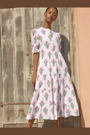 ASPIGA Cordelia Floral Block Print Cotton Midi Dress