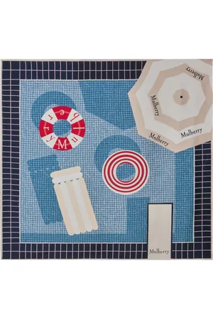MULBERRY 100% Silk Twill Summer Pool Square Scarf, Brighton Blue/Night Sky