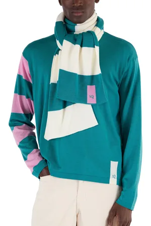 JOHN SMEDLEY Merino Wool Stripe Scarf, Ocean Teal/Snow White