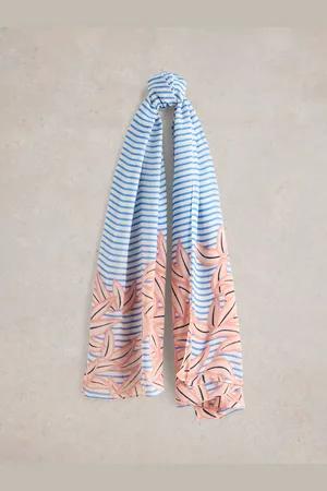 White Stuff Suki Printed Rectangle Scarf, Blue/Multi, One size