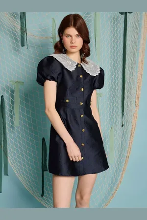 Sister Jane Bow Jacquard Peter Pan Collar Mini Dress
