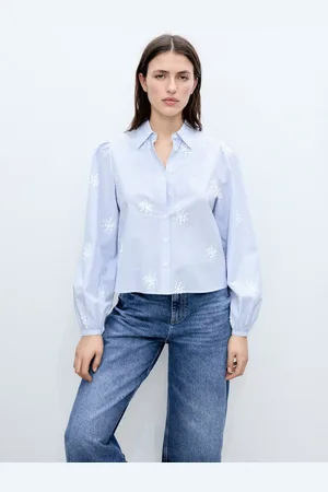 MANGO Paloma Floral Embroidered Stripe Shirt