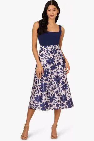 Adrianna Papell Combo Printed Crepe Midi Dress