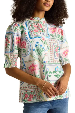 Joules Patchwork Floral Frill Neck Top