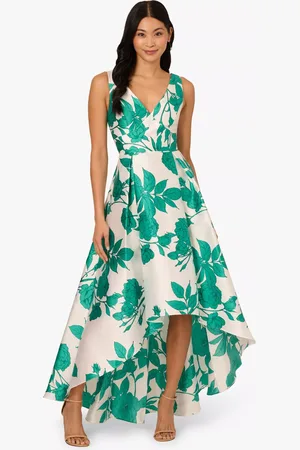 Adrianna Papell Peony Print High-Low Neck Mikado Dress
