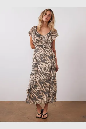 mint&berry Animal Print Ruffle Maxi Dress
