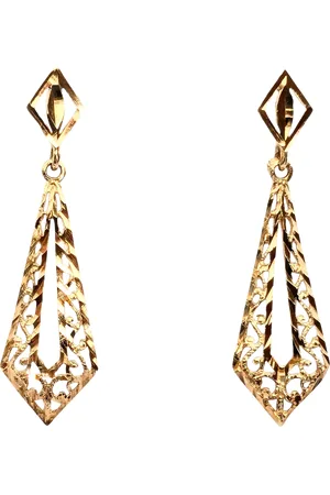 L & T Heirlooms Pre-Loved 9ct Diamond Cut Filigree Drop Earrings