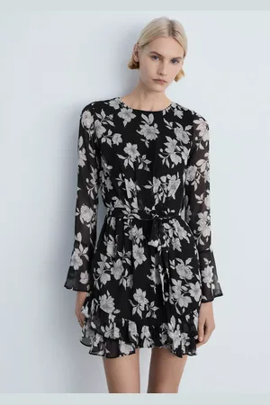 MANGO Swan Floral Belted Mini Dress