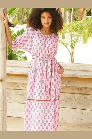 ASPIGA Violet Floral Block Print Cotton Maxi Dress