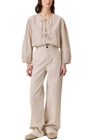 Leon & Harper Carsa Tie Detail Striped Organic Cotton Top