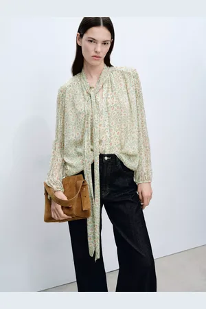 MANGO Belle Floral Tie Neck Blouse