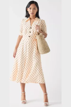 L.K. Bennett Sophie Petite Short Sleeve Polka Dot Midi Dress