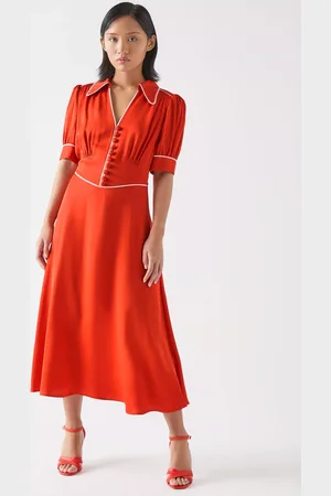 L.K. Bennett Lou Petite Aurora Contrast Trim Viscose Satin Crepe Dress