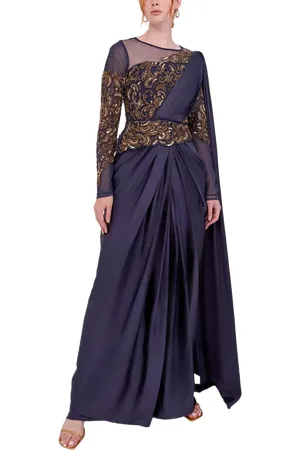 RAISHMA Nova Embroidered Bodice Sheer Sleeve Gown