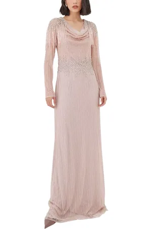 RAISHMA Lainey Draped Neckline Shimmer Beaded Gown