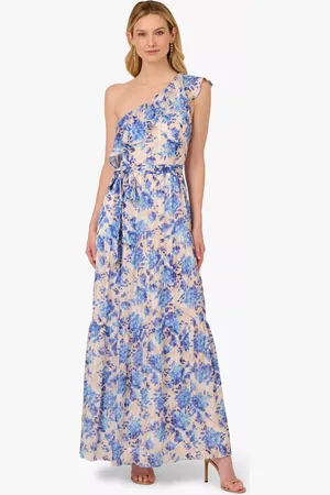 Adrianna Papell Floral One Shoulder Satin Ankle Dress