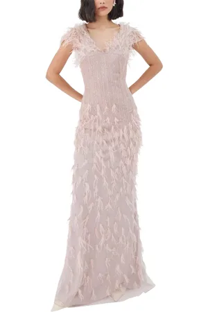 RAISHMA Addison Hand-Beaded Feather Tassel Gown
