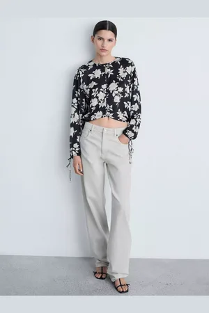 MANGO Swan Floral Satin Tie Sleeve Top