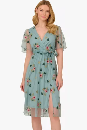 Adrianna Papell Floral Embroidered Mesh Dress