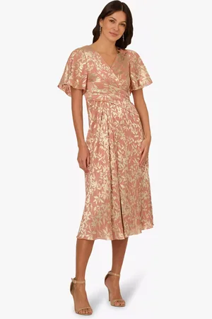 Adrianna Papell Foil Leaf Draped Dress