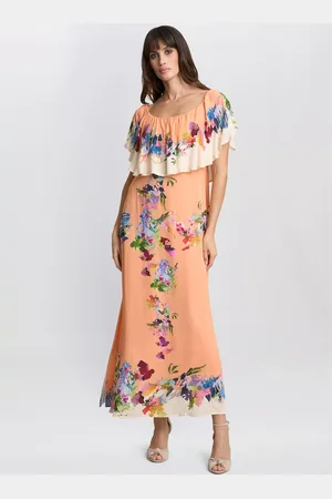 Gina Bacconi Samantha Floral Off Shoulder Frill Dress