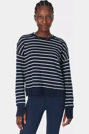 Sweaty Betty After Class Stripe Organic Cotton Blend Cropped Sweatshirt