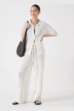 Hush Puppies Patchwork Stitched Wide Leg Knitted Cotton Blend Trousers