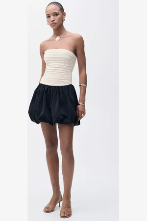 MANGO Shell Ruched Bandeau Bubble Hem Mini Dress