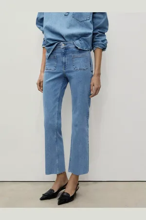 MANGO Alex Cropped Cotton Blend Flared Jeans
