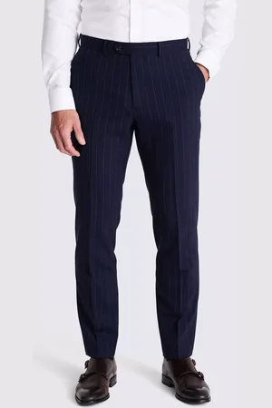 Moss Wool Blend Tailored Fit Pinstripe Performance Trousers