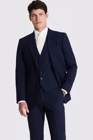 Moss Wool Blend Tailored Fit Pinstripe Performance Suit Jacket