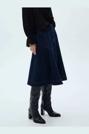 MANGO Camilla Evase High Waisted Midi Denim Skirt