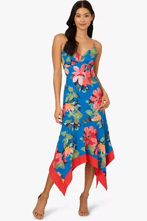 Adrianna Papell Handkerchief Hem Floral Midi Dress