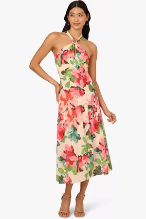 Adrianna Papell Halter Flounce Midi Dress