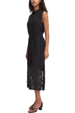 Ichi Marila Stripe Sleeveless Midi Shirt Dress