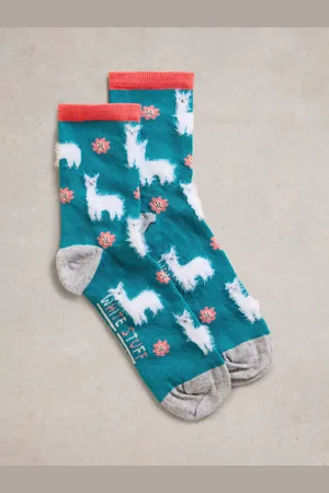 White Stuff Fluffy Llama Organic Cotton Rich Ankle Socks