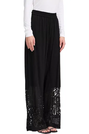 Ichi Marila Stripe Lace Hem Wide Leg Trousers