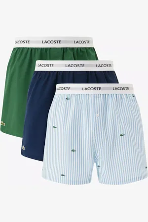 Lacoste Cotton Striped & Plain Woven Boxers, Pack of 3