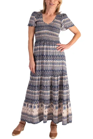 Chesca Tropical Geometric Tiered Maxi Dress